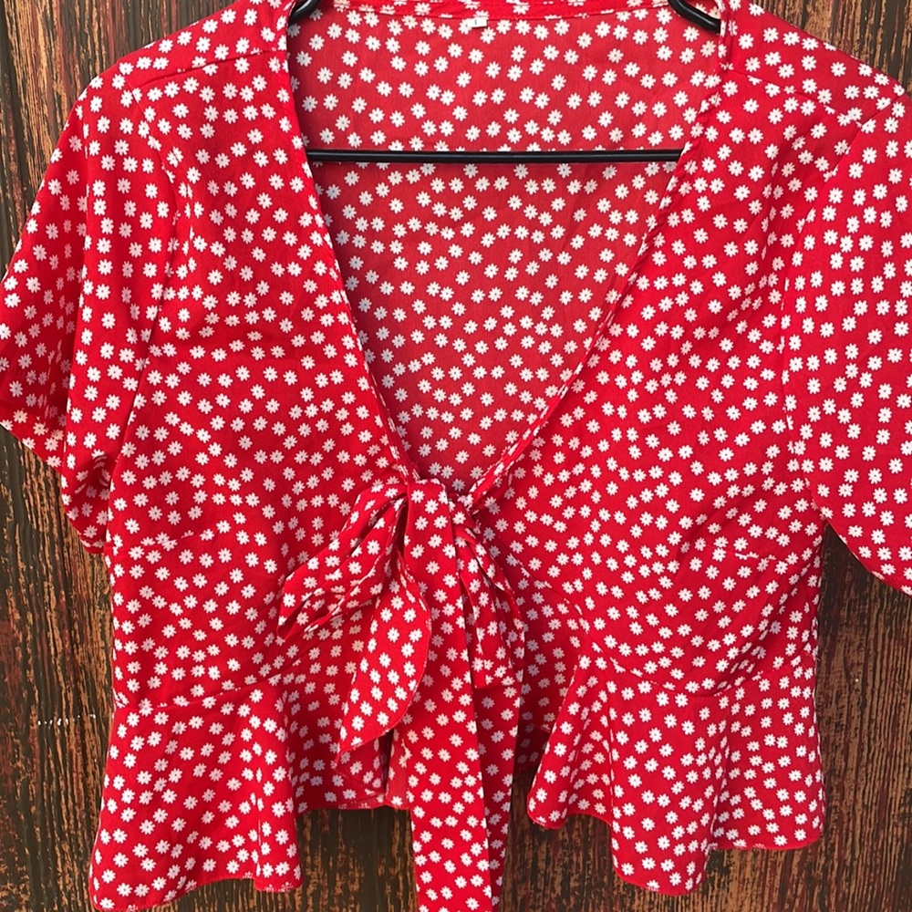 Satin corset top AND red flowy cropped blouse